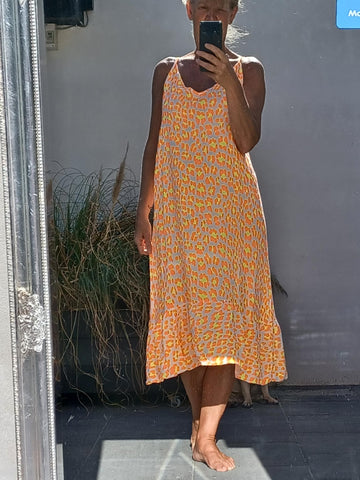 flot gul/orange leopard kjole fra little italy.