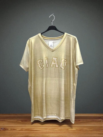 flot guld farvet ciao t-shirt fra little italy.