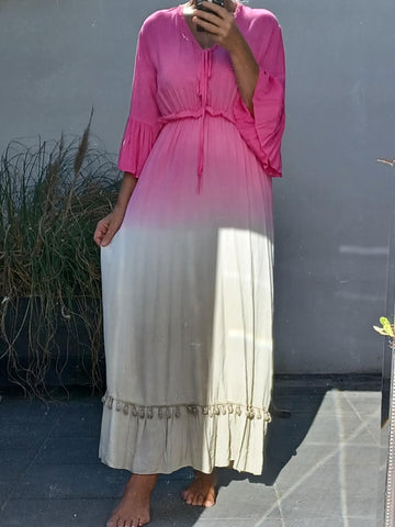 flot maxi sommer kjole i pink/sand fra little italy.