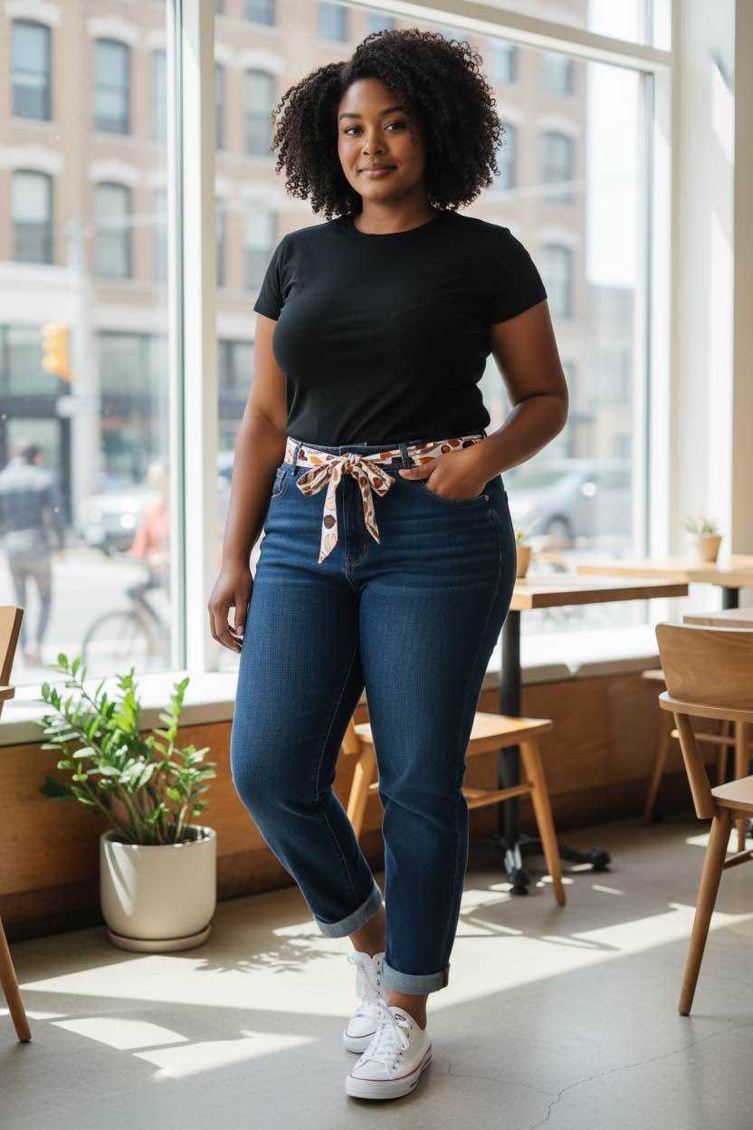 flotte mom fit jeans fra g-smack med bælte