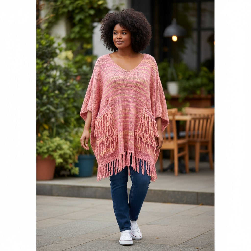 super flot strik trøje i pinkrosa farver.