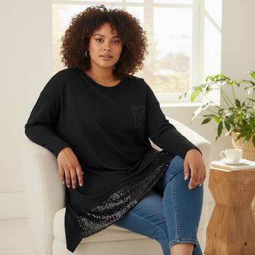 FLOT SORT TUNIKA MED PALIETTER FRA LITTLE ITALY.