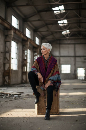 super flot rød strik poncho.