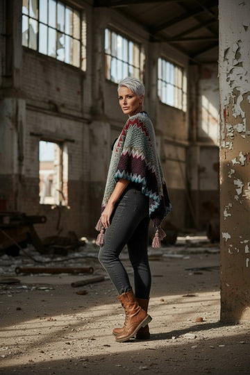 super flot grå strik poncho.