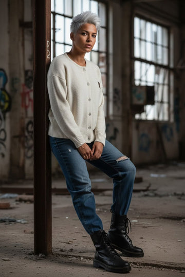 lækker blød beige strik cardigan.