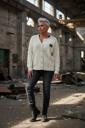 lækker blød beige strik cardigan.