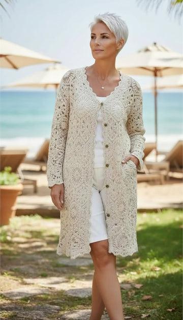 flot beige blonde cardigan.