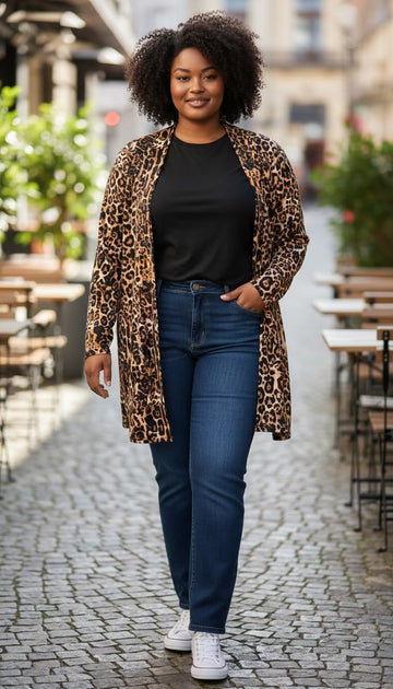 flot leopard cardigan str 36/50 fra little italy.
