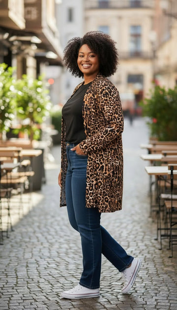 flot leopard cardigan str 36/50 fra little italy.