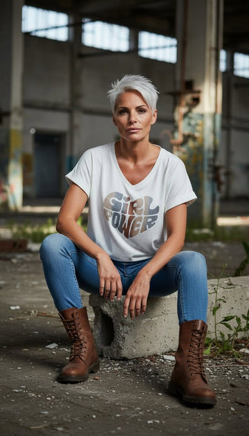 flot hvid efterårs t-shirt med flot print
