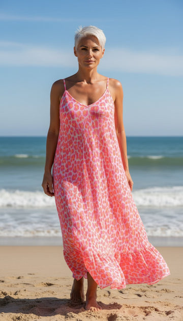 flot neon pink maxi kjole