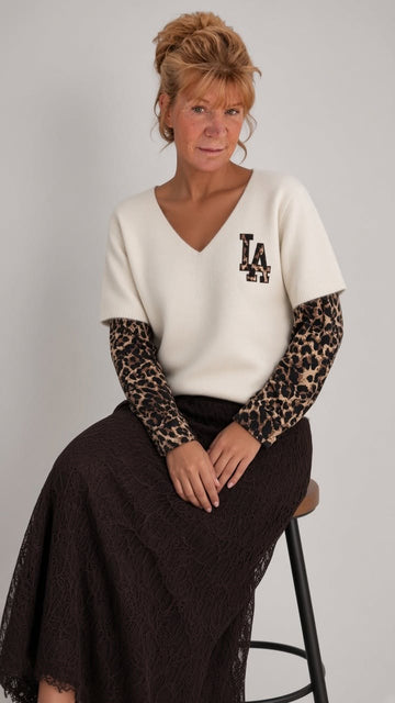 flot beige /leopard strik bluse.