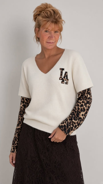 flot beige /leopard strik bluse.
