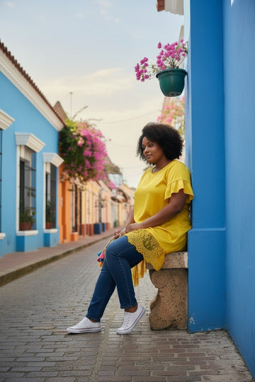 flot gul blonde tunika fra little italy.