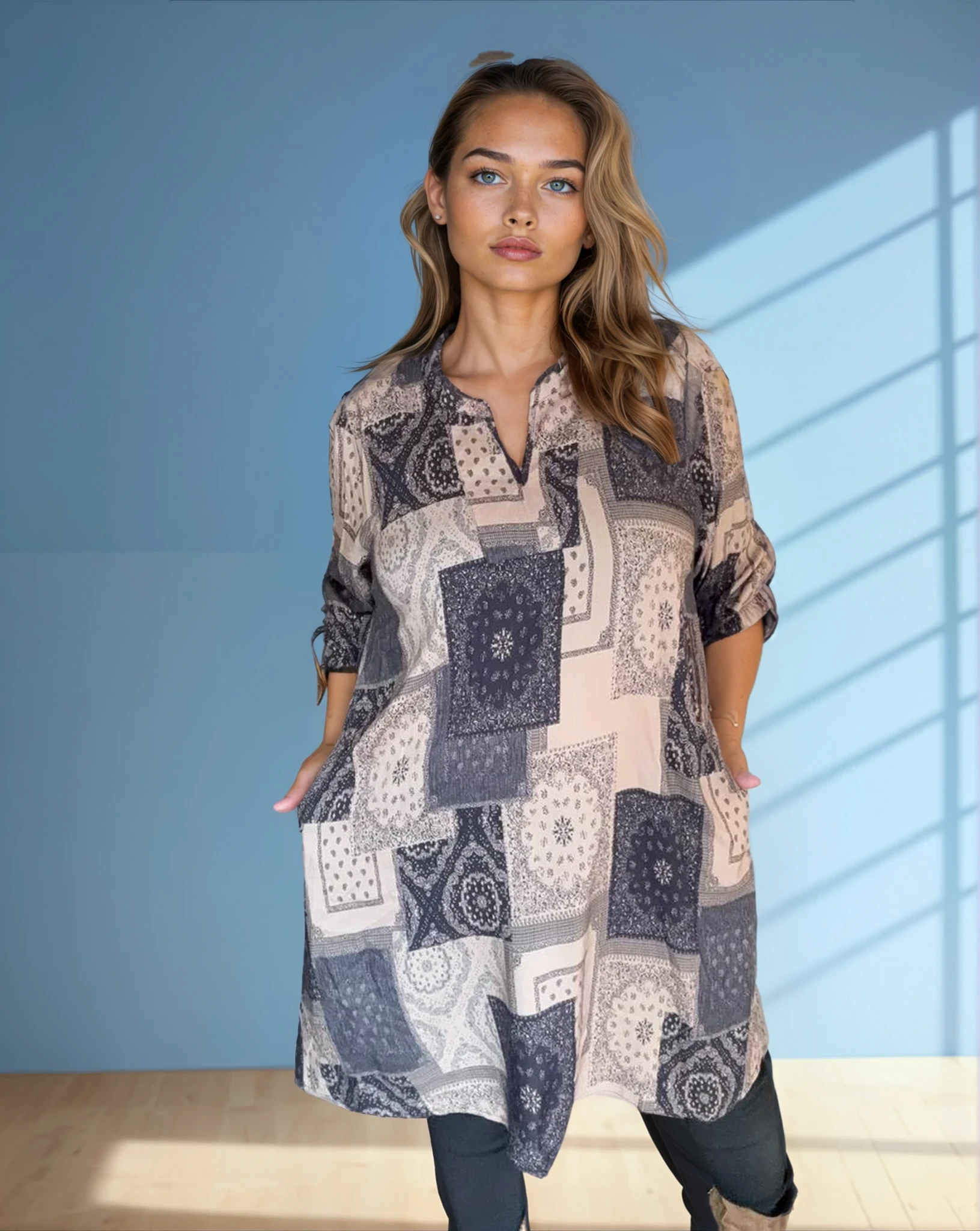 flot camel/sort tunika/kjole fra vanting.